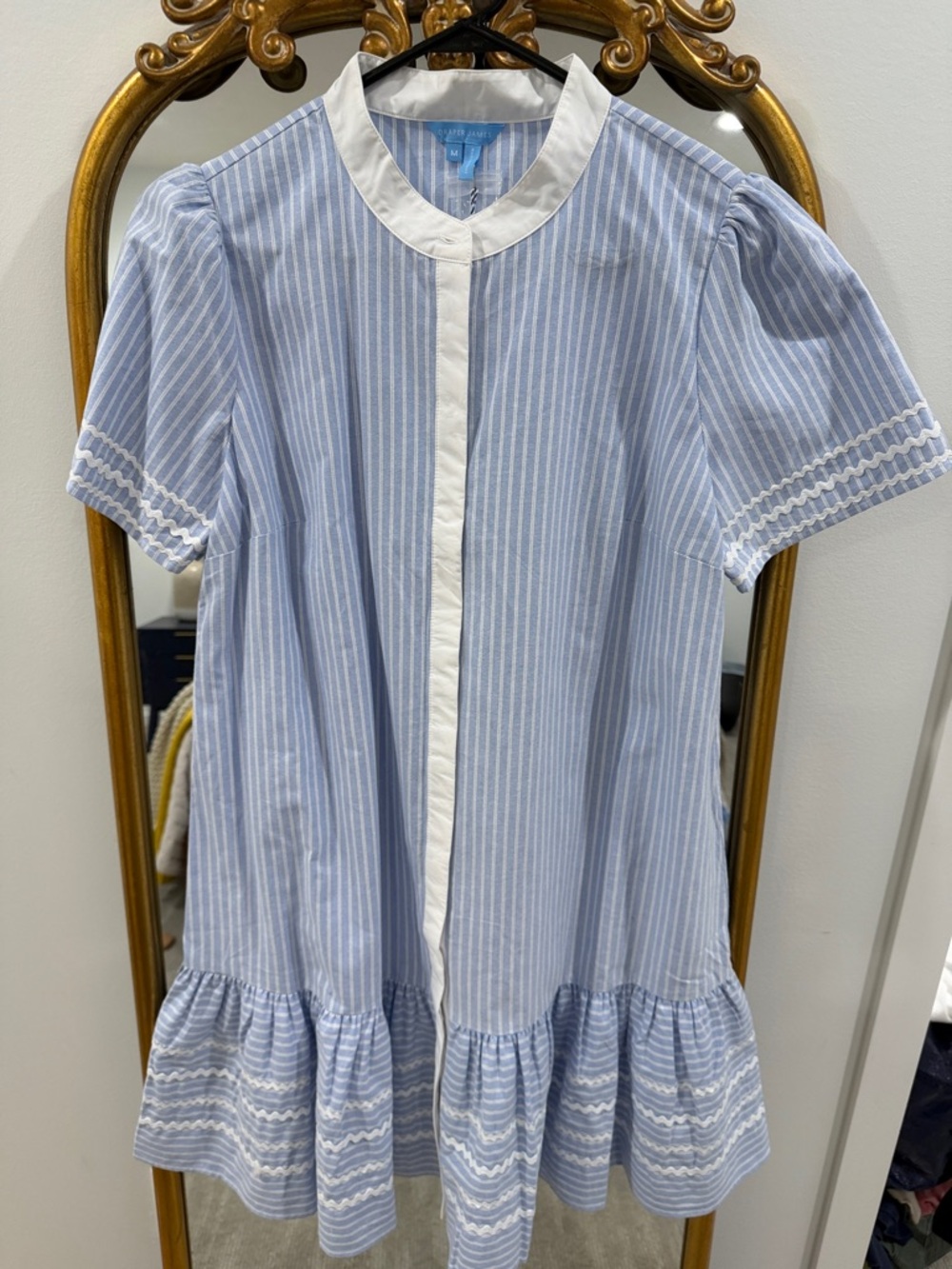 Blue & White Striped Ruffle Hem Dress